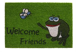 Dørmåtte i kokos welcome friends frog i 40 x 60 cm