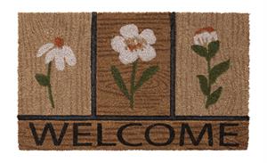 Dørmåtte i kokos i udskåret design Welcome Daisies 45 x 75 cm