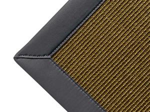 Sisal Salvador tweed 007 tæppe med kantbånd i anthracit læder