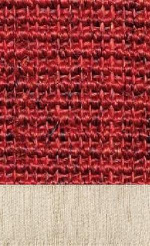 Sisal Salvador rød 010 tæppe med kantbånd i Hør creme