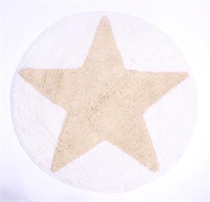 Bademåtte i lys beige rund med stjerne i Ø75 cm