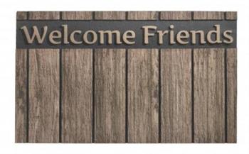 Dørmåtte i flot design Wood welcome friends