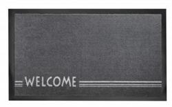 Dørmåtte  i flot design welcome lines grey