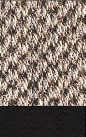 Sisal belize 034 oyster grey tæppe med kantbånd i sort
