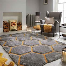 Flair Rugs Shaggy Verge Honeycomb Grey Ochre i 120 x 170 cm